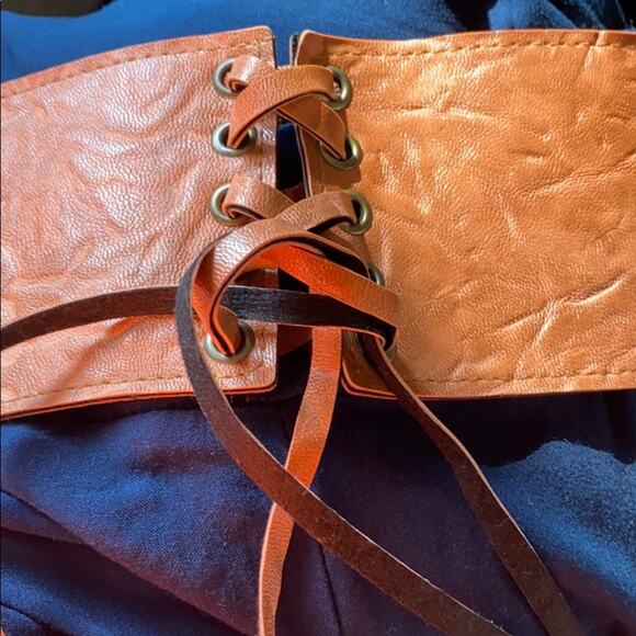 XYoung Boho Indie elastic waist pants built in belt navy blue medium - Picture 6 of 6